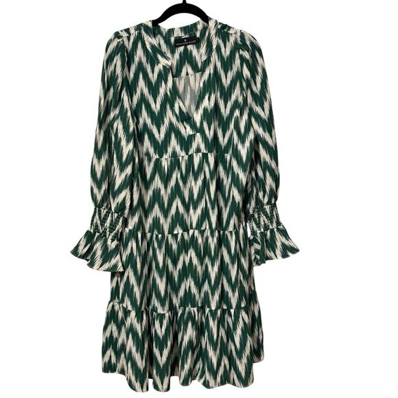 Tuckernuck Pomander Place Green White Ikat Kenzo Mini Dress Size Large - Picture 3 of 10